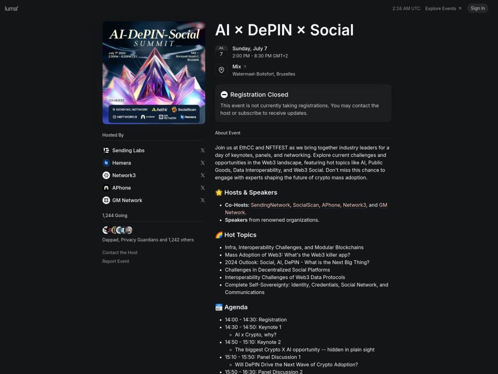 AI – DePIN – Social Summit @ EthCC 7 Brussels image