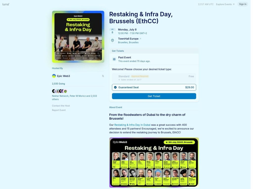 Epic Web3 Restaking & Infra Day @ EthCC 7 Brussels image