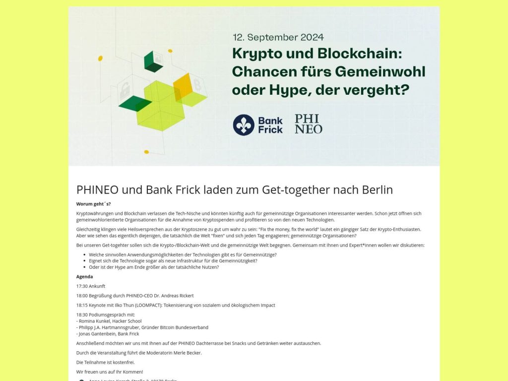 Crypto Get-together PHINEO and Bank Frick - Event screenshot