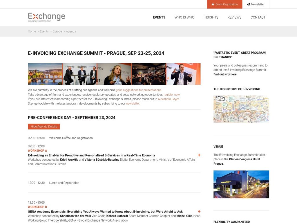 E-Invoicing Exchange Summit Prague - Event screenshot