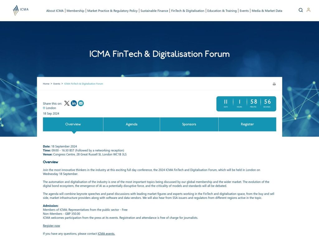 ICMA FinTech & Digitalisation Forum - Event screenshot