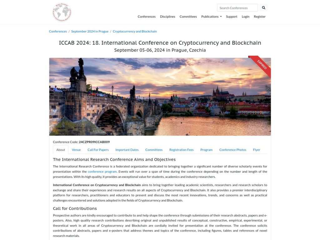 International Conference on Cryptocurrency and Blockchain - Event screenshot