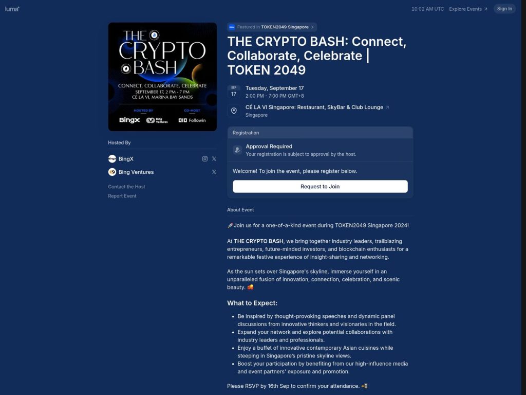 THE CRYPTO BASH: Connect, Collaborate, Celebrate | TOKEN 2049 - Event screenshot