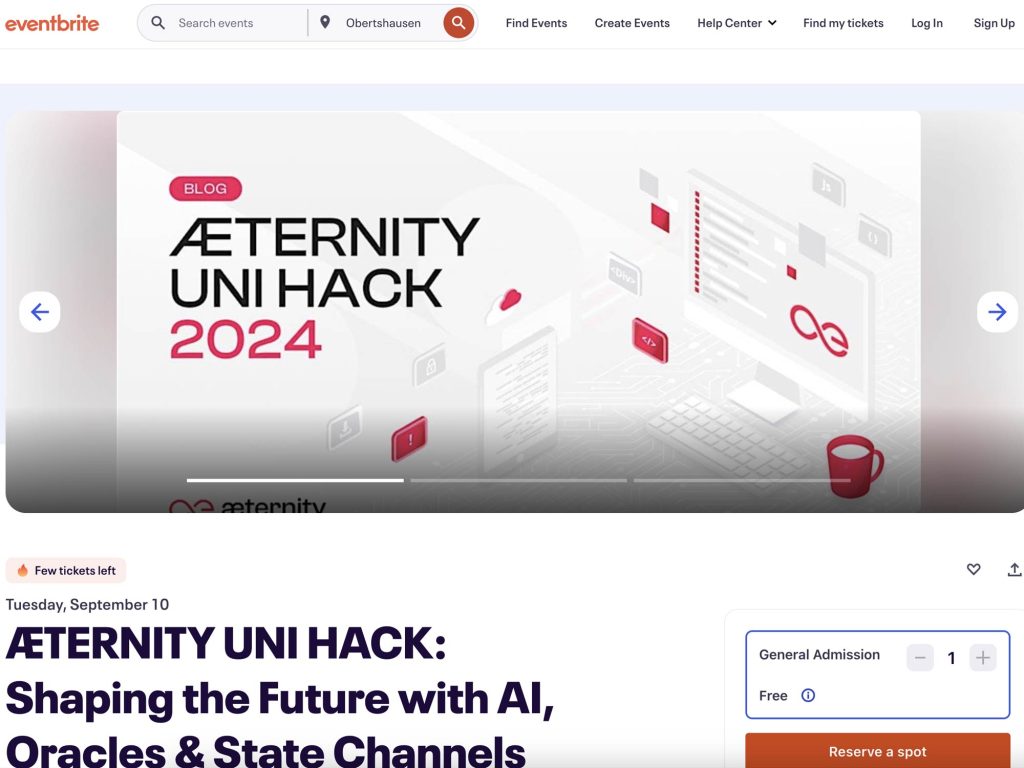 ÆTERNITY UNI HACK: Shaping the Future with AI, Oracles & State Channels - Event screenshot