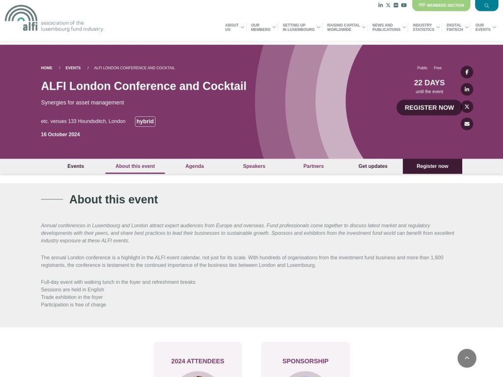 ALFI London Conference and Cocktail - Event screenshot