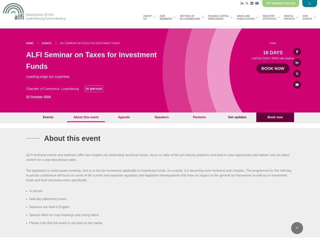 ALFI Seminar on Taxes for Investment Funds - Event screenshot