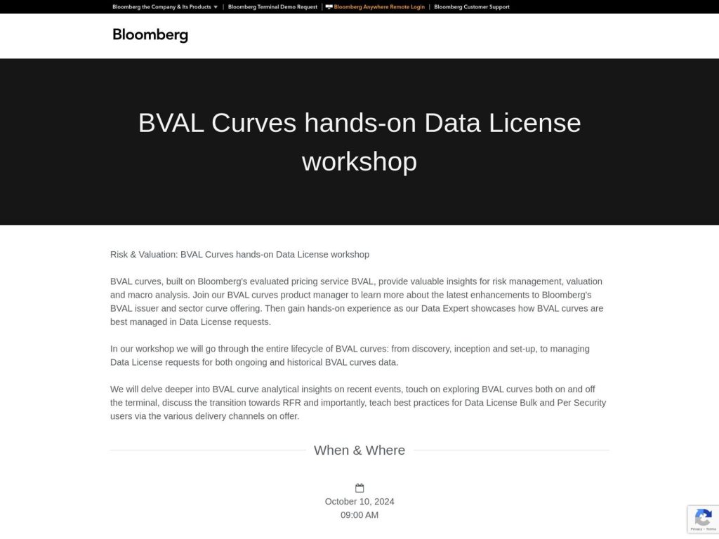 Bloomberg Risk & Valuation: BVAL Curves hands-on Data License workshop - Event screenshot