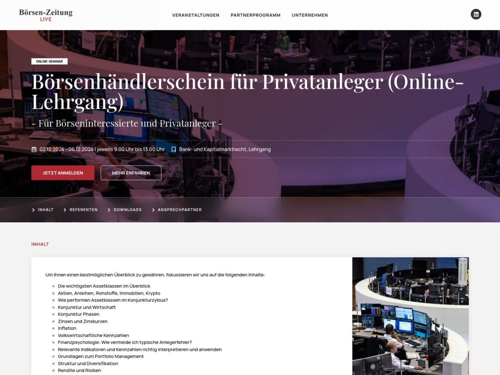 Börsenhändlerschein für Privatanleger (Online-Lehrgang) - Event screenshot