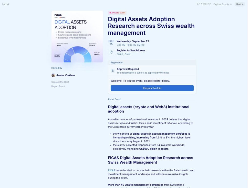 Digital Assets Adoption Research across Swiss wealth management - Event screenshot