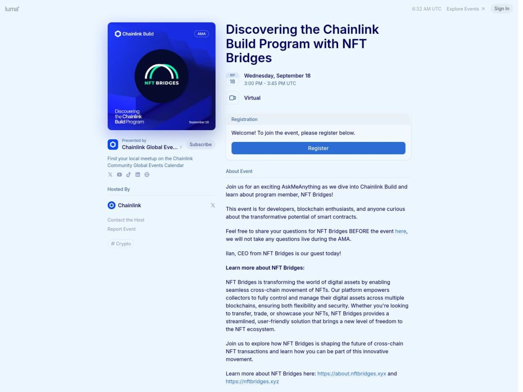 Discovering the Chainlink Build Program with NFT Bridges - Event screenshot