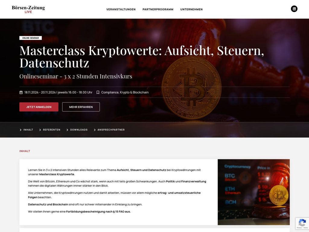Masterclass Kryptowerte: Aufsicht, Steuern, Datenschutz image