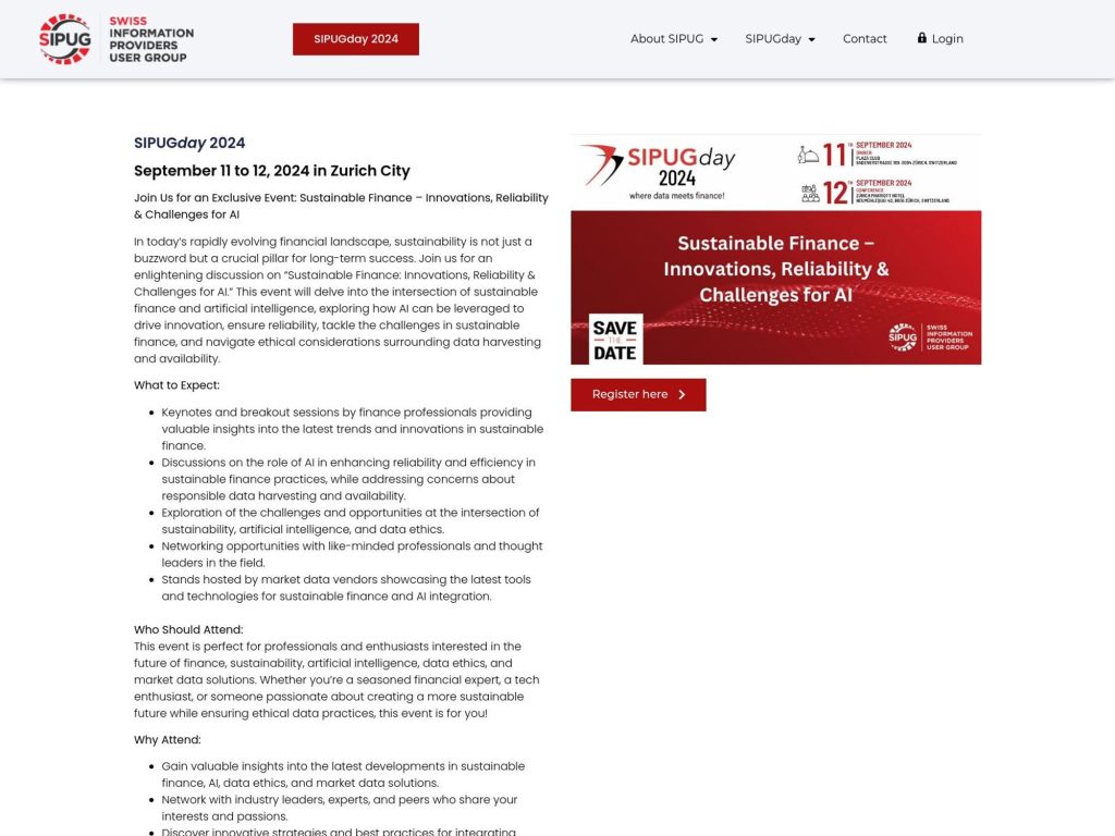 SIPUGday 2024: Sustainable Finance - Innovations, Reliability & Challenges for AI image