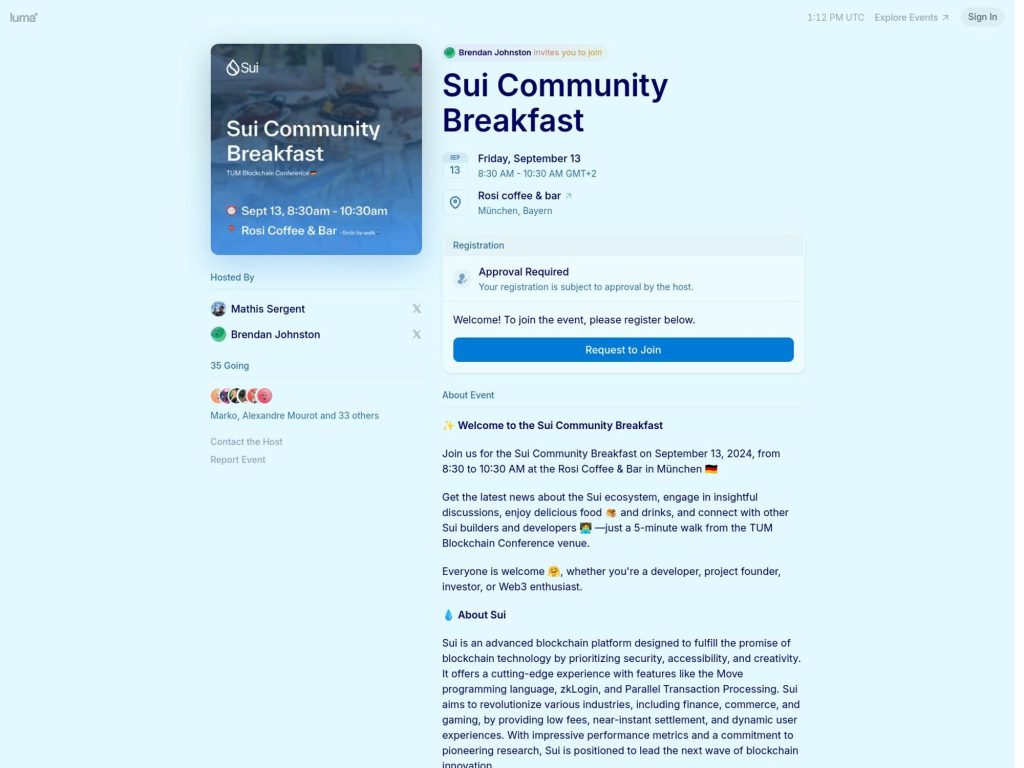 Sui Community Breakfast - Event screenshot
