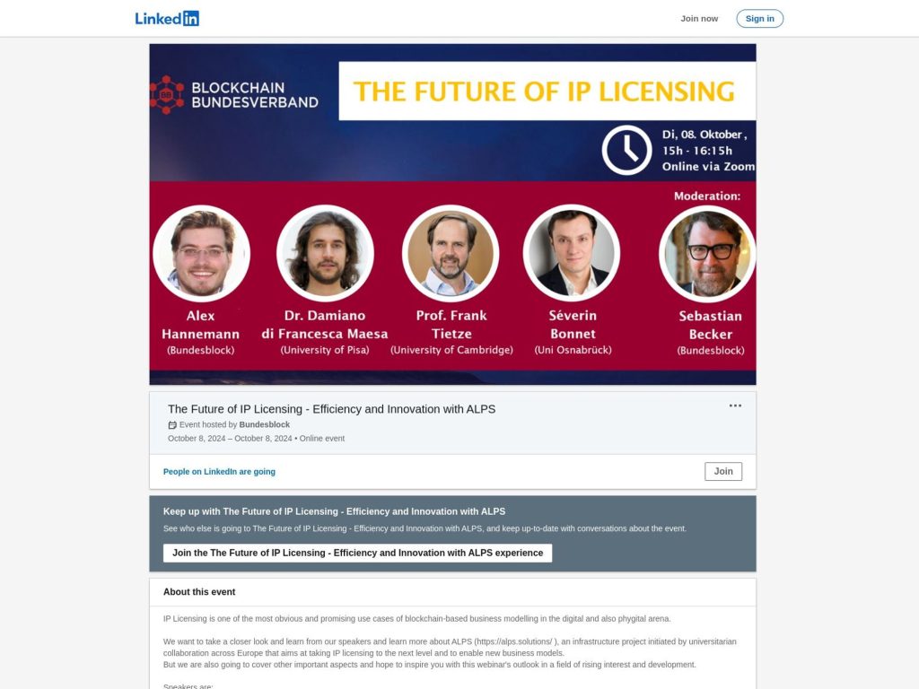 The Future of IP Licensing - Efficiency and Innovation with ALPS - Event screenshot