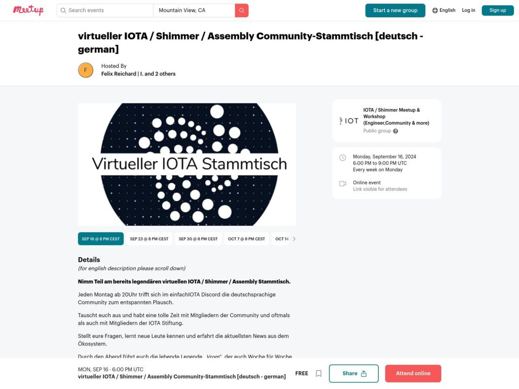 Virtual IOTA Community Meetup Germany - Event screenshot