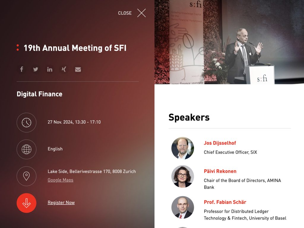 19th Annual Meeting of SFI - Swiss Finance Institute - Event screenshot