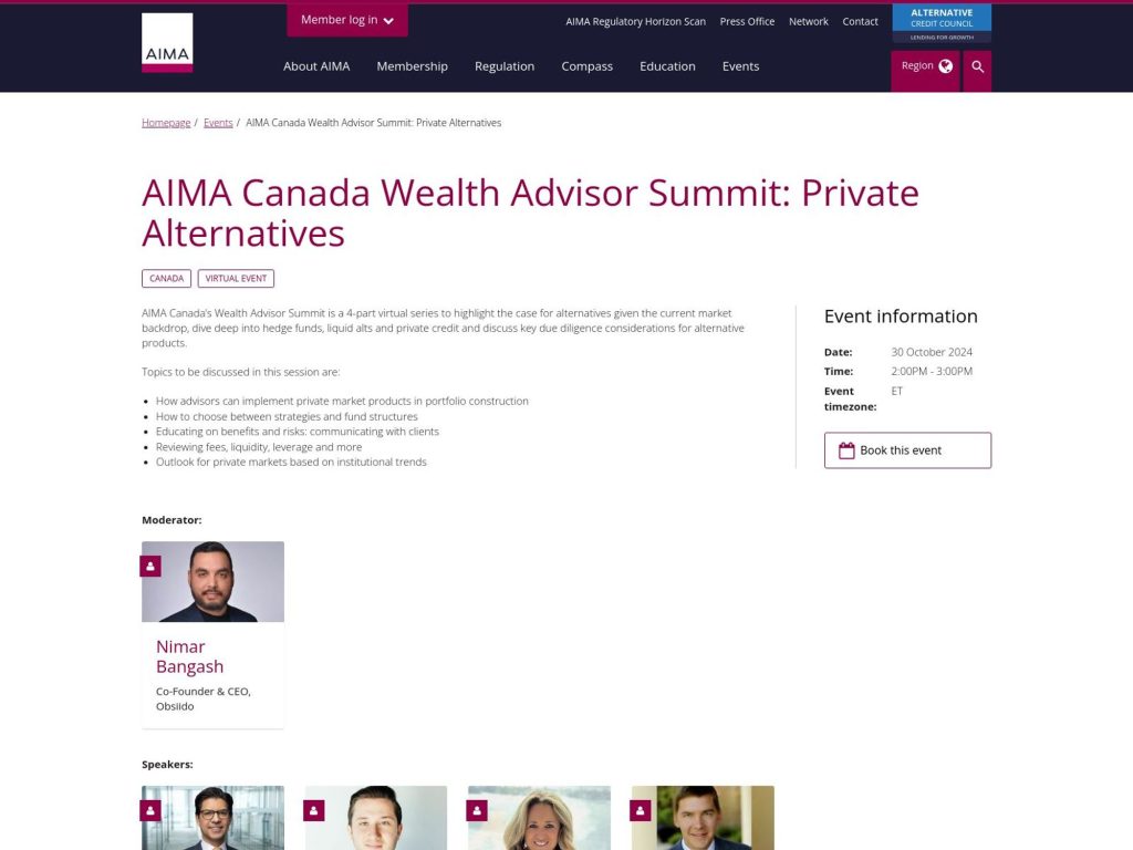 AIMA Canada Wealth Advisor Summit: Private Alternatives image