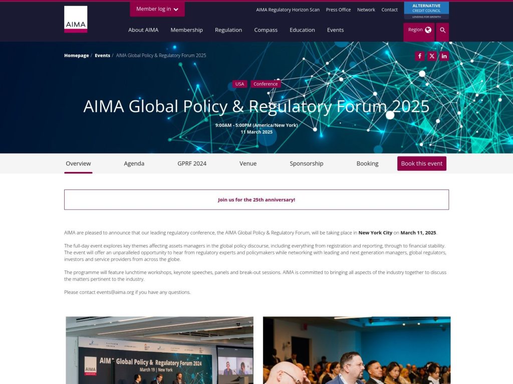 AIMA Global Policy & Regulatory Forum 2025 - Event screenshot