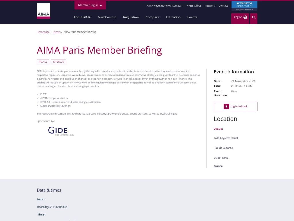 AIMA Paris Member Briefing - Event screenshot
