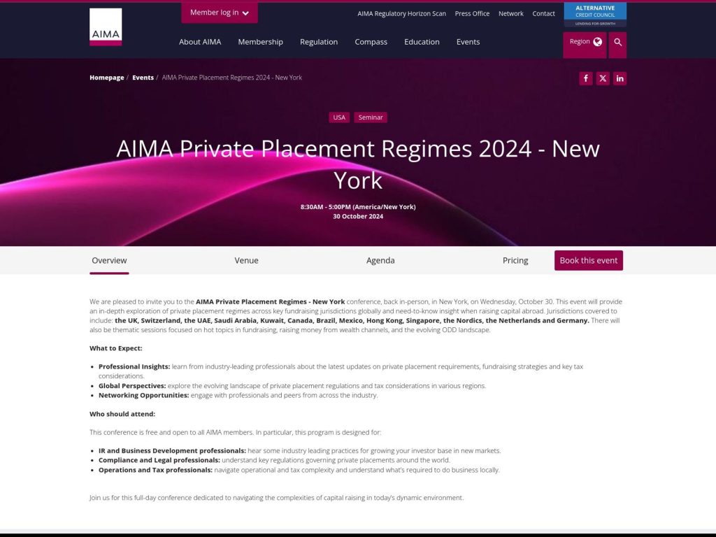 AIMA Private Placement Regimes 2024 - Event screenshot