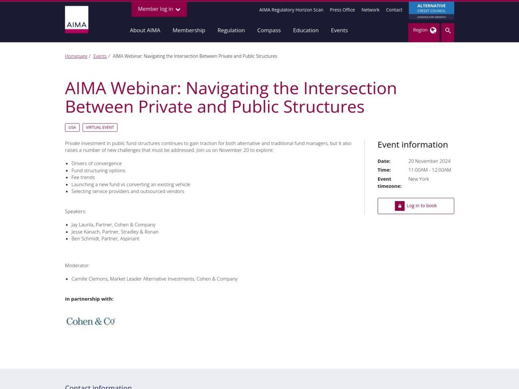 AIMA Webinar: Navigating the Intersection Between Private and Public Structures image