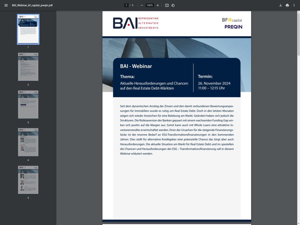 BAI-Webinar: Aktuelle Herausforderungen und Chancen auf den Real Estate Debt-Märkten screenshot