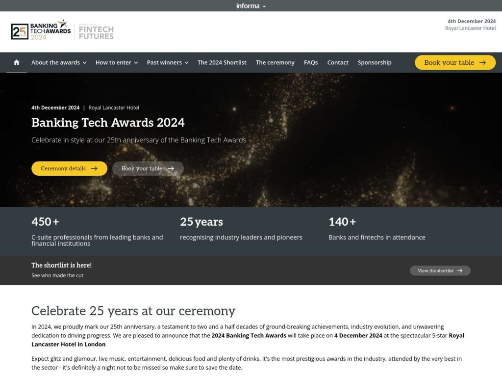 Banking Tech Awards 2024 - Event screenshot