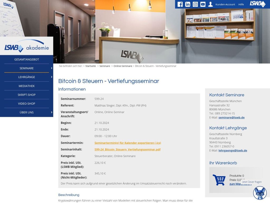 Bitcoin & Steuern - Vertiefungsseminar screenshot