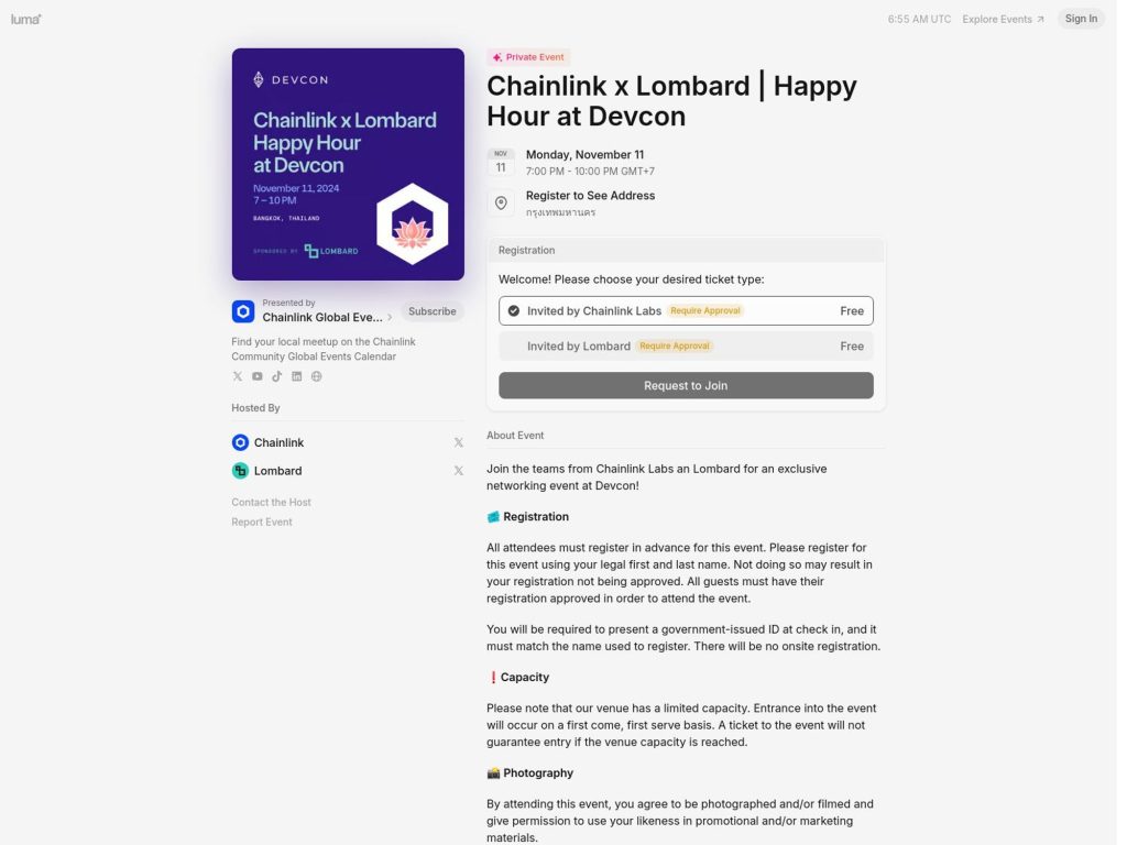 Chainlink x Lombard | Happy Hour at Devcon - Event screenshot