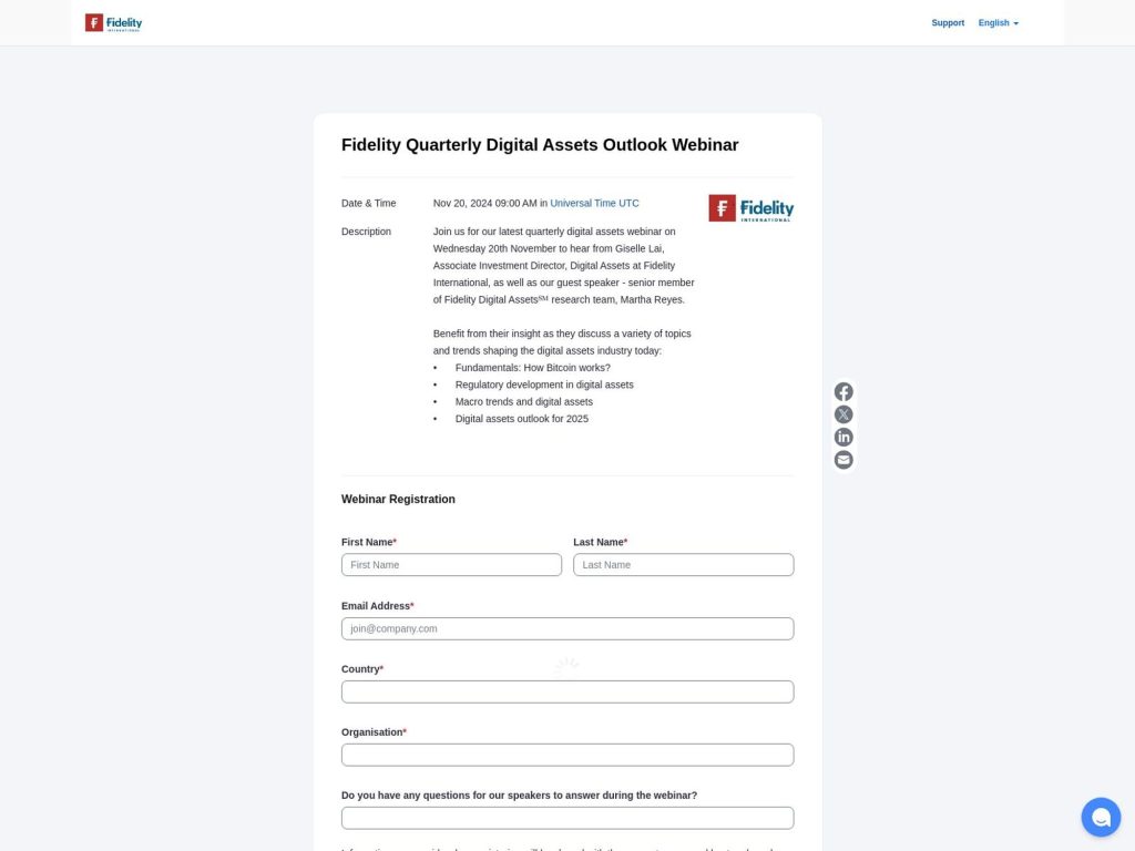 Fidelity Quarterly Digital Assets Outlook Webinar - Event screenshot