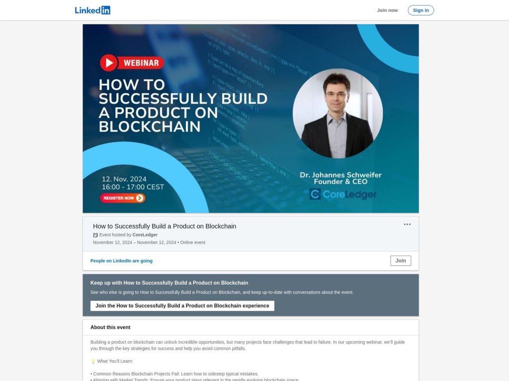 How to Successfully Build a Product on Blockchain - Event screenshot