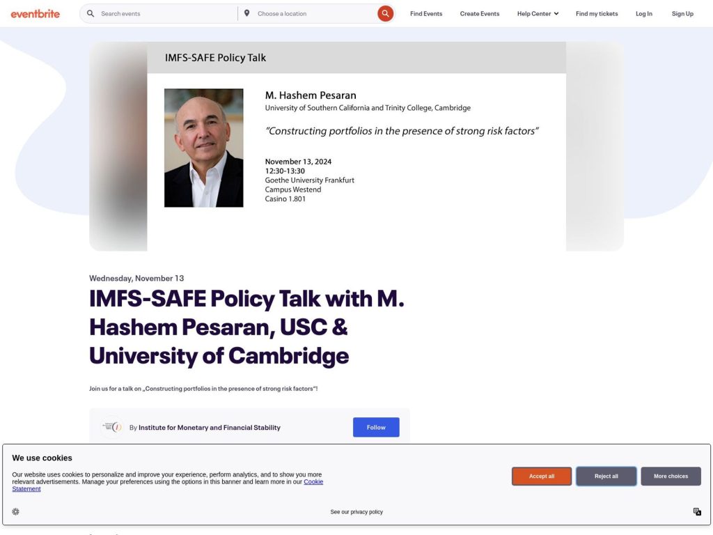 IMFS-SAFE Policy Talk with M. Hashem Pesaran, USC & University of Cambridge - Event screenshot