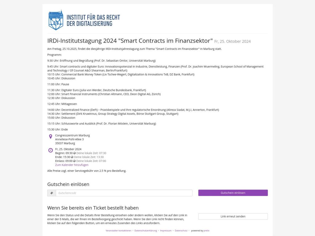 IRDi-Institutstagung 2024: Smart Contracts im Finanzsektor - Event screenshot