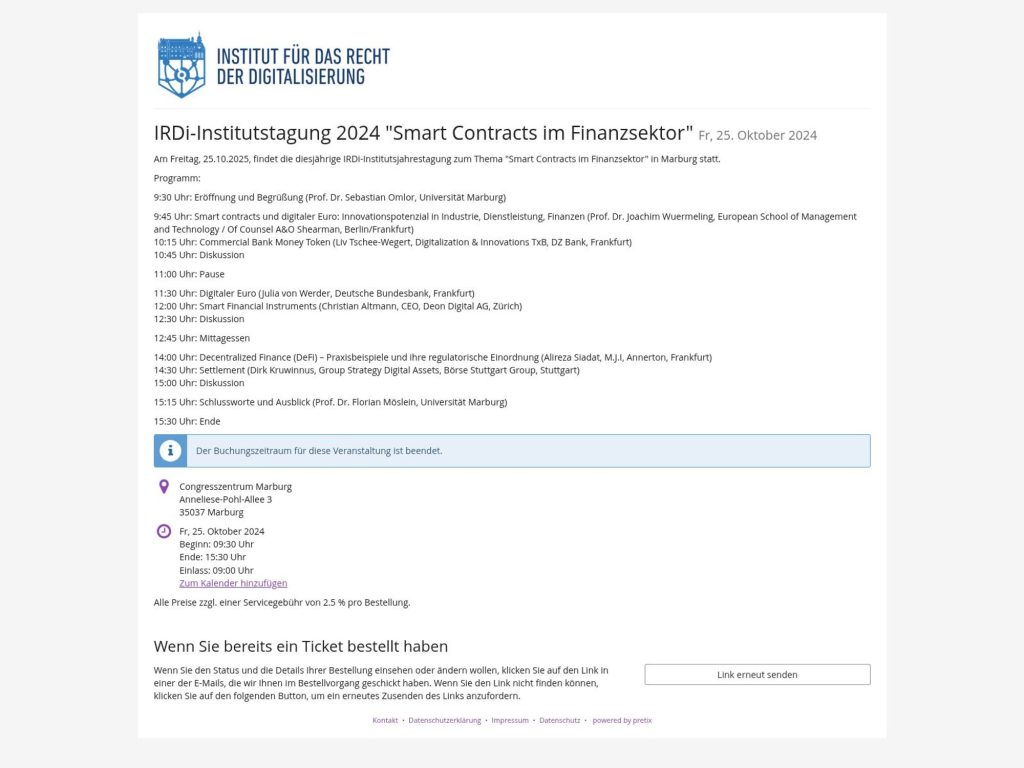 IRDi-Institutstagung 2024: Smart Contracts im Finanzsektor screenshot