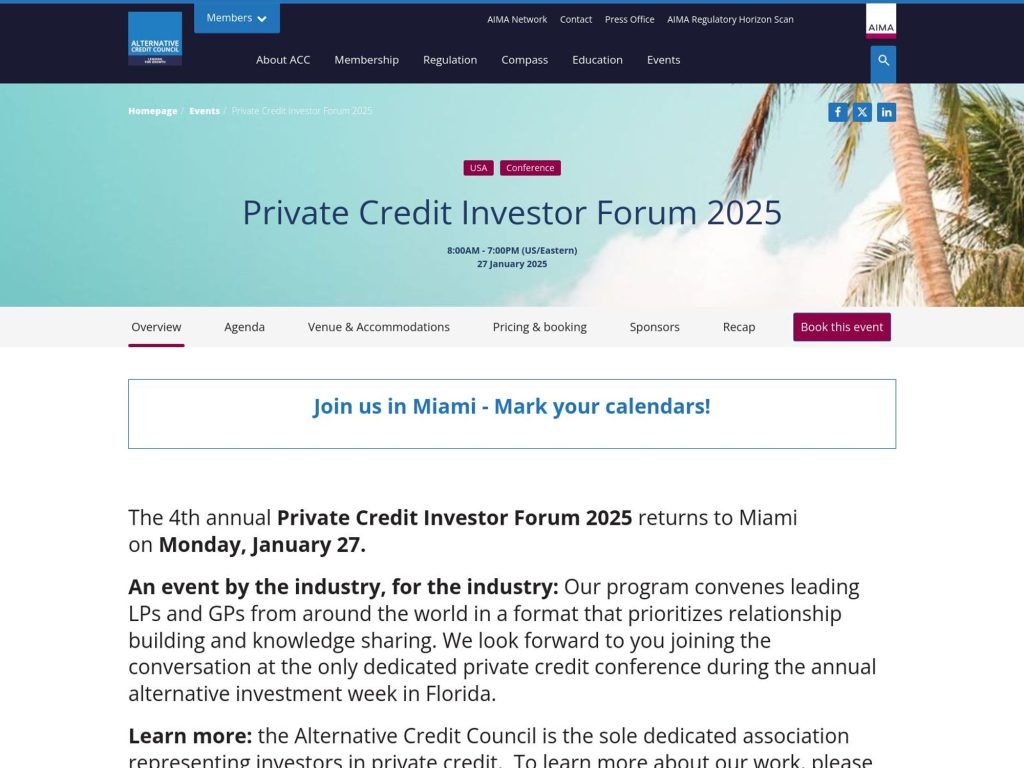 Private Credit Investor Forum 2025 - AIMA and ACC - Event screenshot