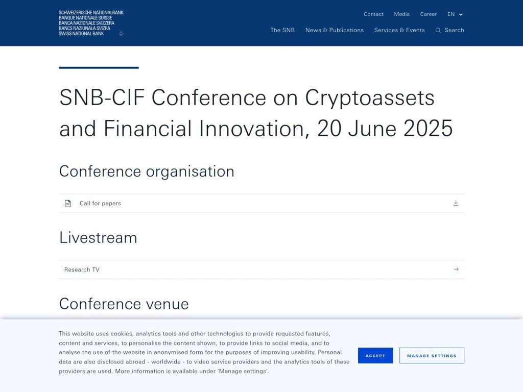 SNB-CIF Conference on Cryptoassets and Financial Innovation - Event screenshot