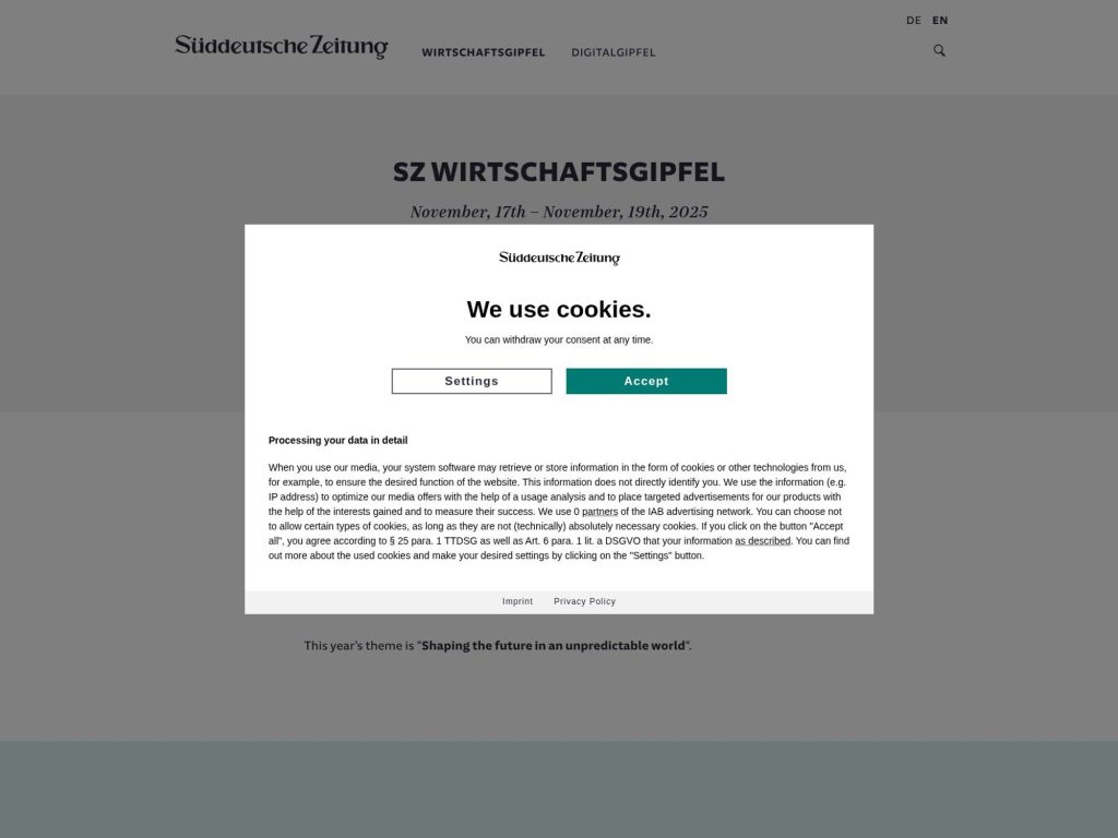 SZ Wirtschaftsgipfel screenshot