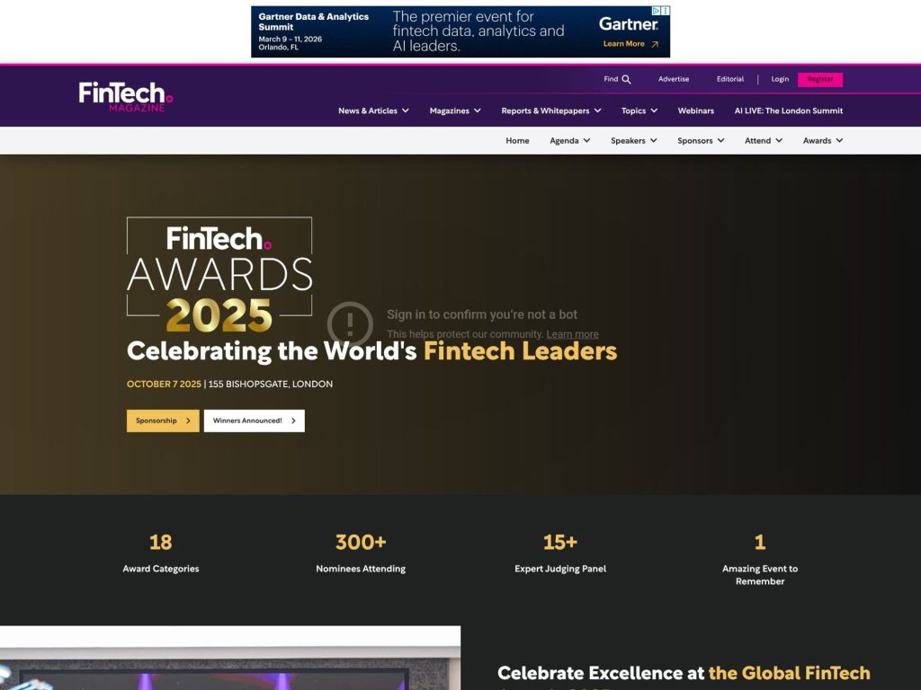 The Global FinTech Awards screenshot
