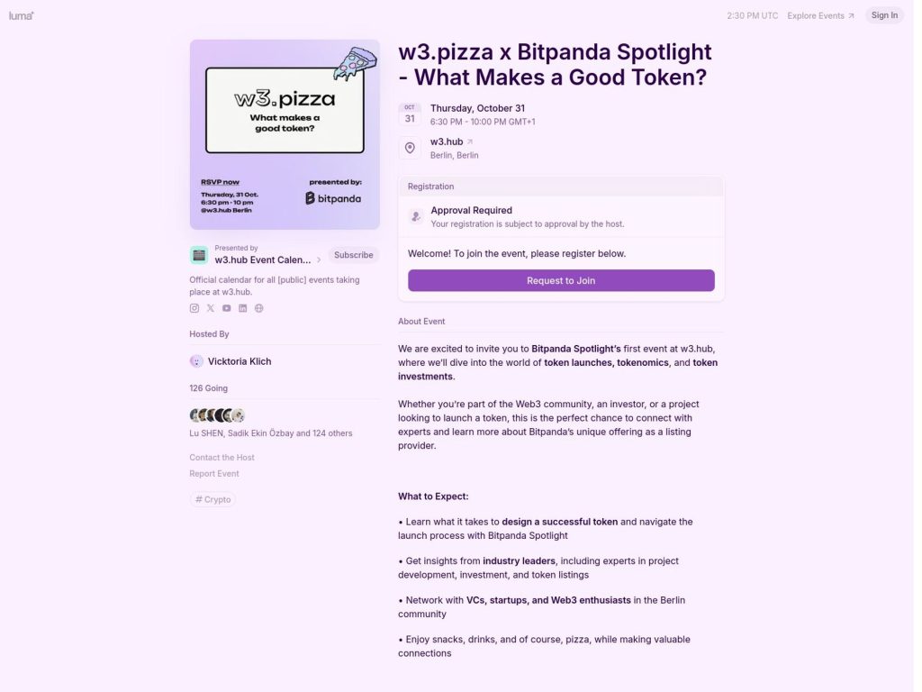 w3.pizza x Bitpanda Spotlight - What Makes a Good Token? - Event screenshot