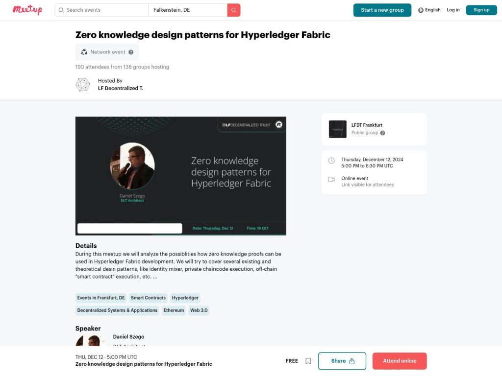 Zero knowledge design patterns for Hyperledger Fabric - Event screenshot