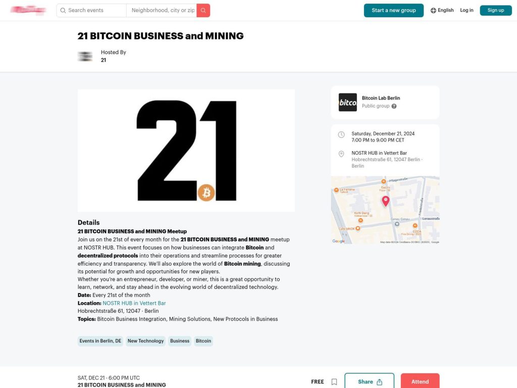 21 BITCOIN BUSINESS and MINING Meetup - Event screenshot