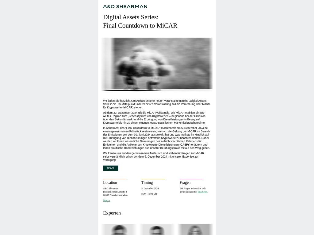 A&O Shearman: Final Countdown to MiCAR - Event screenshot