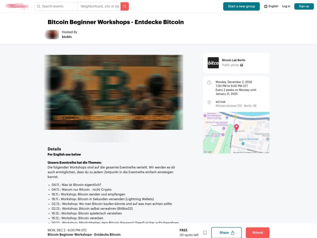 Bitcoin Beginner Workshop – December 2024 A - Event screenshot