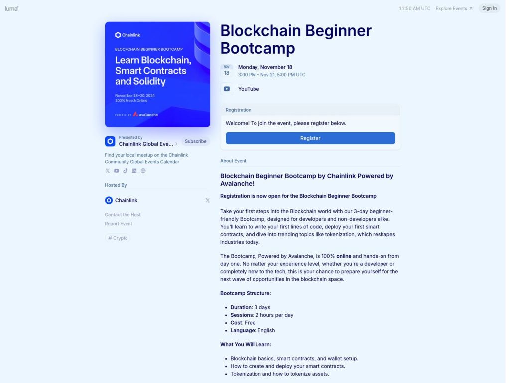 Chainlink Blockchain Beginner Bootcamp - Event screenshot