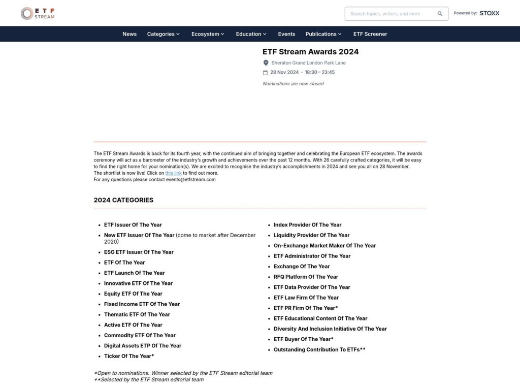 ETF Stream Awards 2024 - Event screenshot