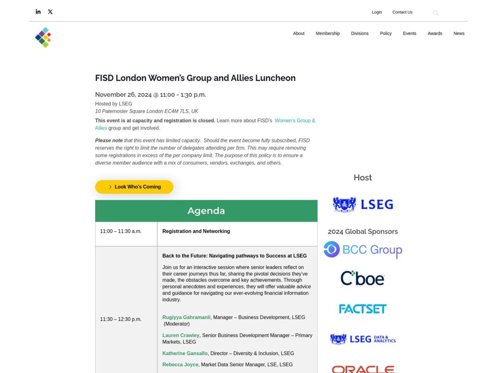 FISD London Women’s Group and Allies Luncheon - Event screenshot