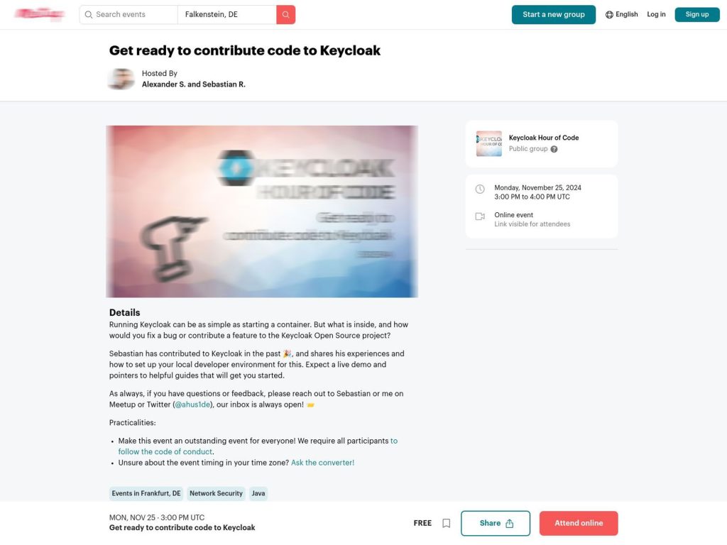 Get ready to contribute code to Keycloak - Event screenshot