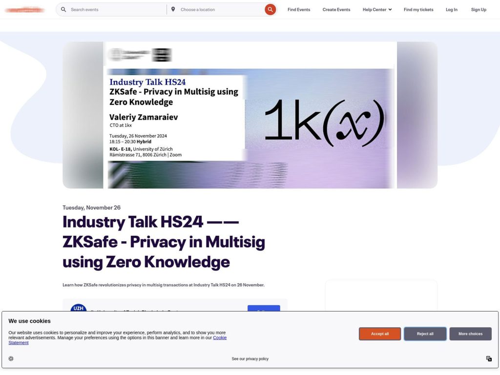 Industry Talk HS24 ——ZKSafe - Privacy in Multisig using Zero Knowledge - Event screenshot