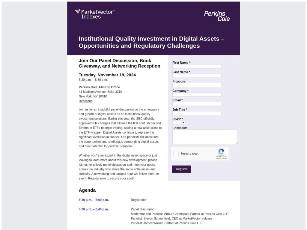 Institutional Quality Investment in Digital Assets – Opportunities and Regulatory Challenges - Event screenshot