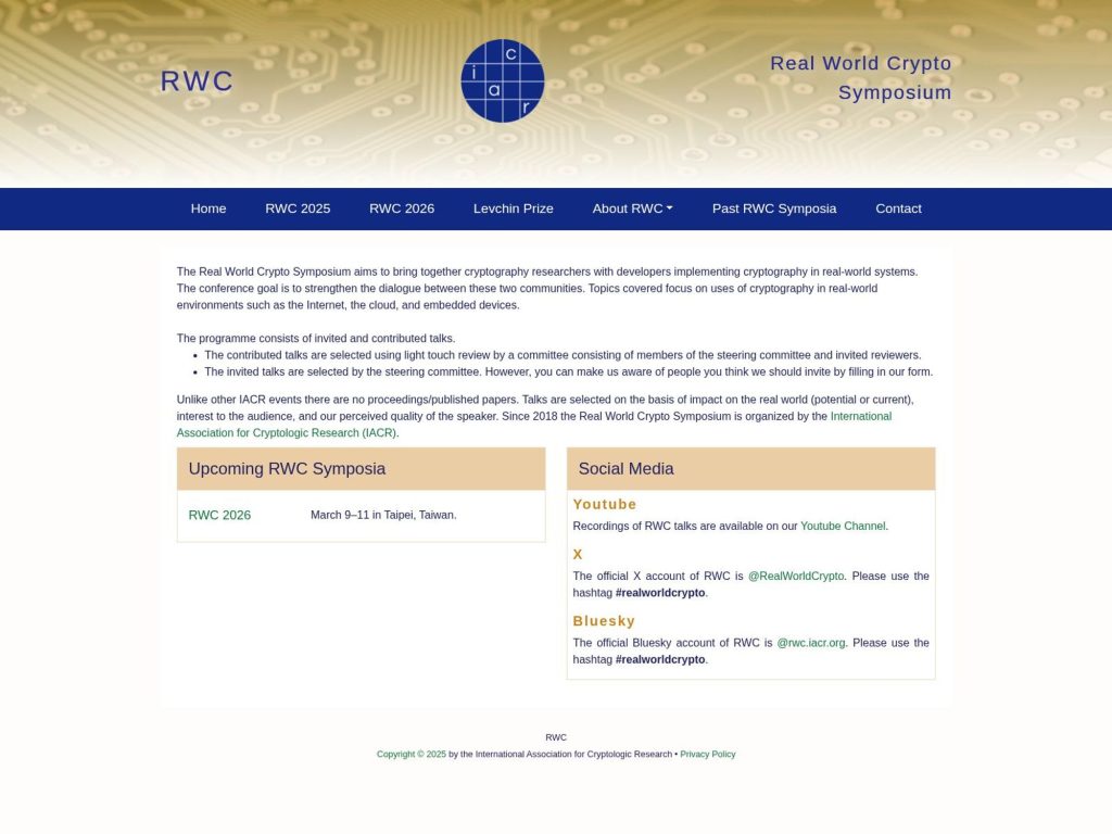 RWC 2026 - Real World Crypto Symposium website